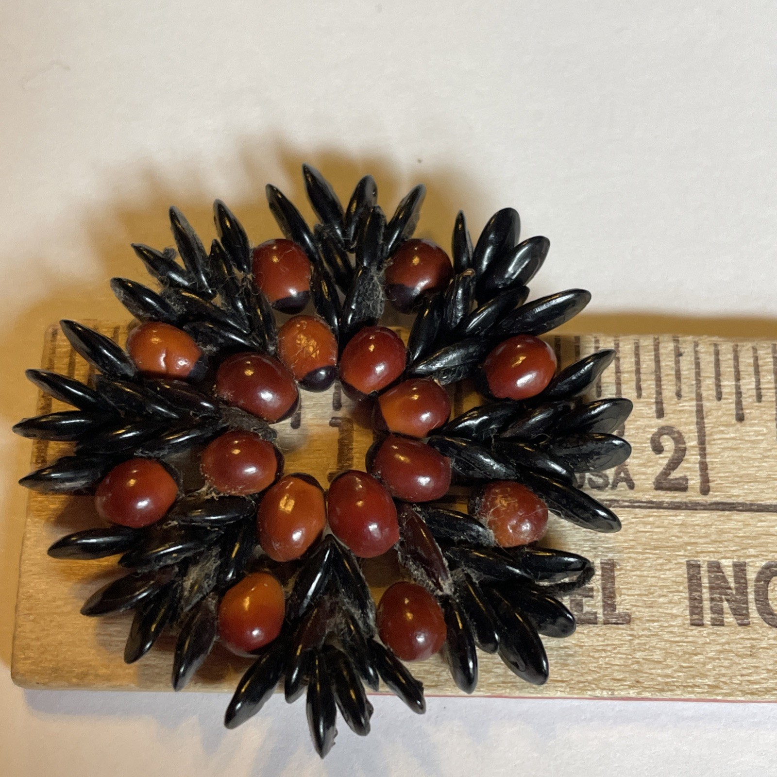Vintage Beaded Medallion Pendant Seed Beads Decor as Pictured Maybe Apple?