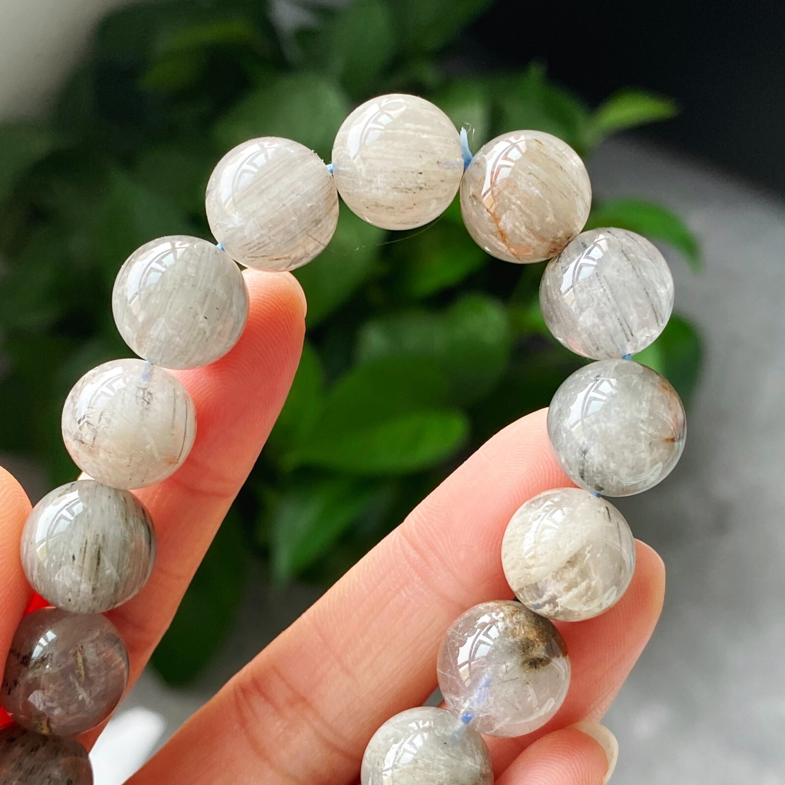 12.4-12.9mm Natural Blue Rutilated Quartz Crystal Beads Bracelet AAAA B967