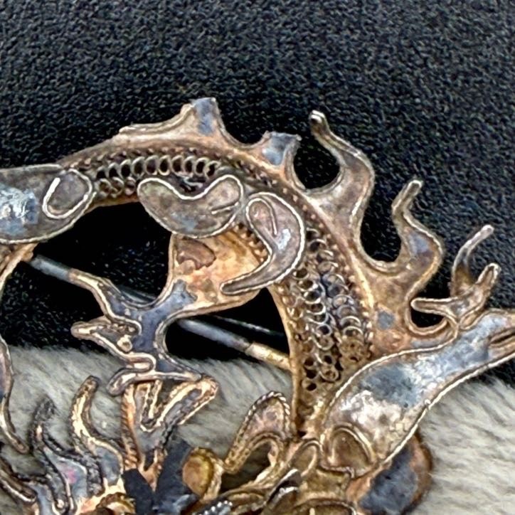Vintage Chinese Export Brooch Silver Tone Fish Sea Dragon