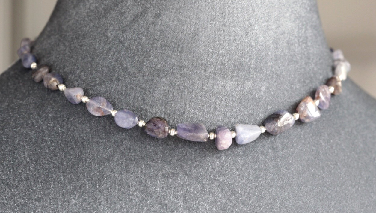 GRADUATED TANZANITE NUGGET NECKLACE ~ 925 STERLING SILVER 17″ IN LENGTH