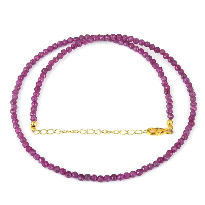Handmade Natural Pink Ruby 3mm Beaded Necklace 925 Sterling Silver Gift 18″