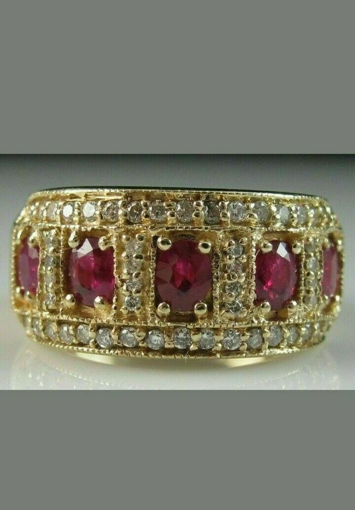 3.00 Ct Oval Natural Ruby & Diamond Anniversary Gift Ring 14k Yellow Gold Size 7