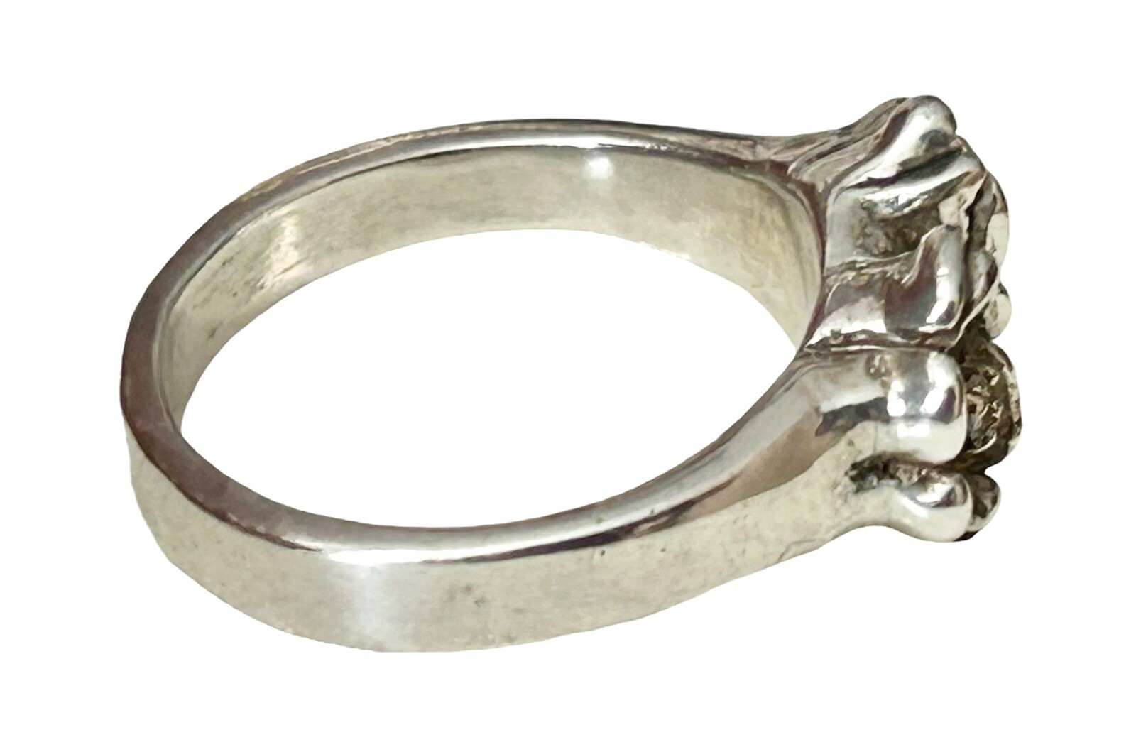 Sterling Brutalist Freeform Mod Flower Diamond Ring Sz 6.25 Scandinavian Style