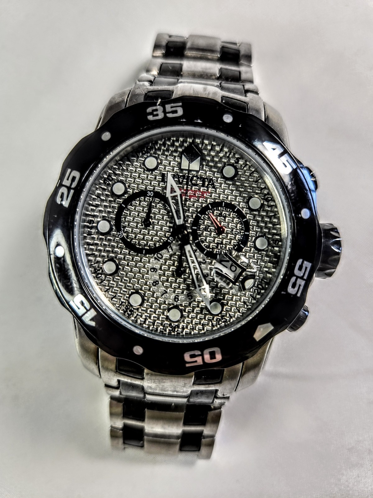 Invicta Pro Diver 50mm Chronograph Date Quartz 200m Black Dial Steel