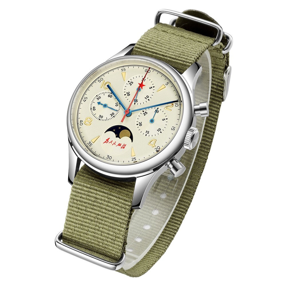 SEAKOSS Vintage Mechanical Watch with Seagull Movement: Moon Phase Chronograph
