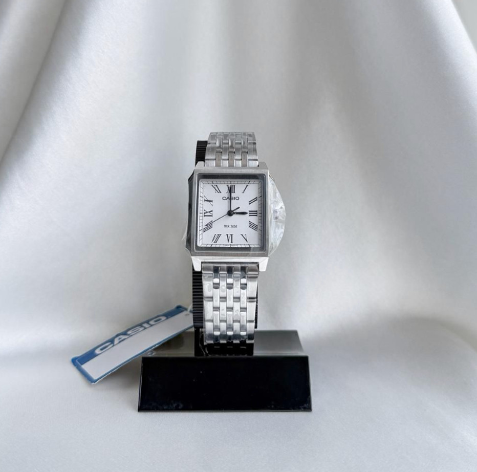 Casio MTP-B190D-7B Tank Watch Roman Numeral Dress Watch Silver 50M New
