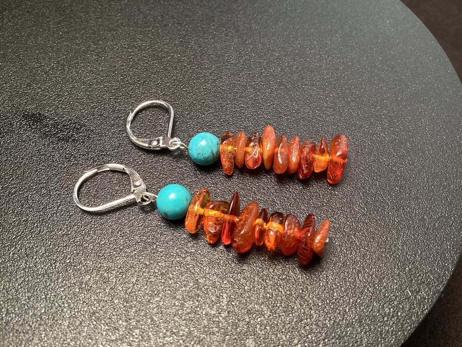 Sterling Silver Turquoise and Amber Beaded Lever back Earrings