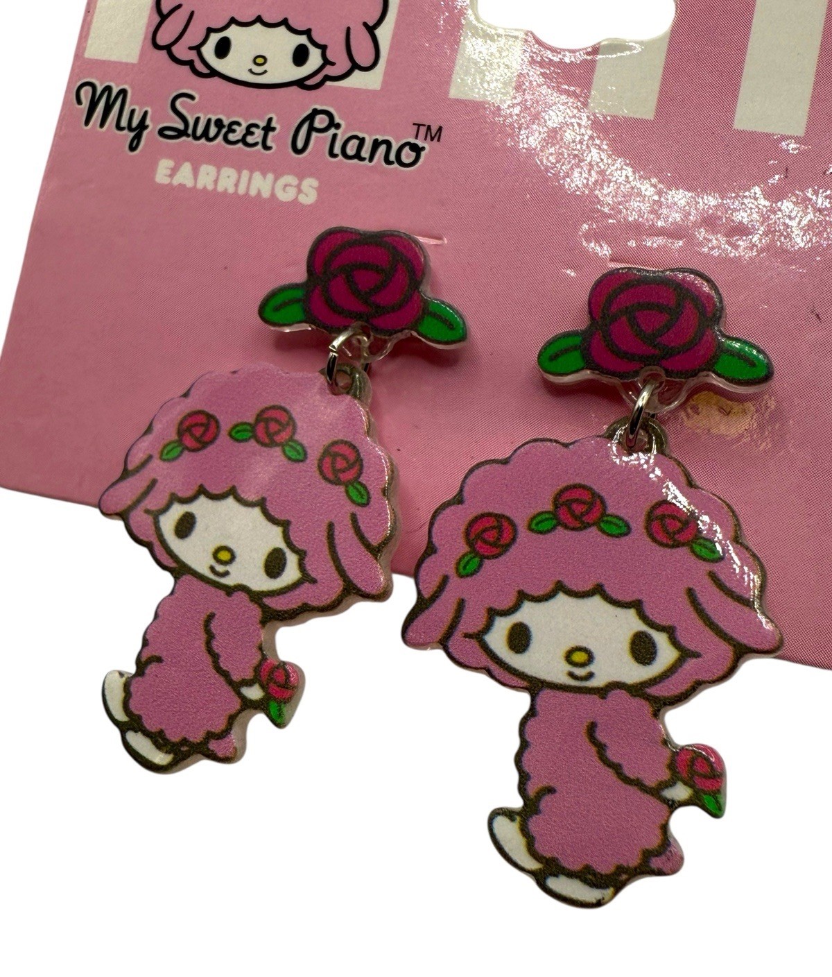 NEW 2023 Sanrio My Melody My Sweet Piano Sheep Rose Pink Drop Earrings