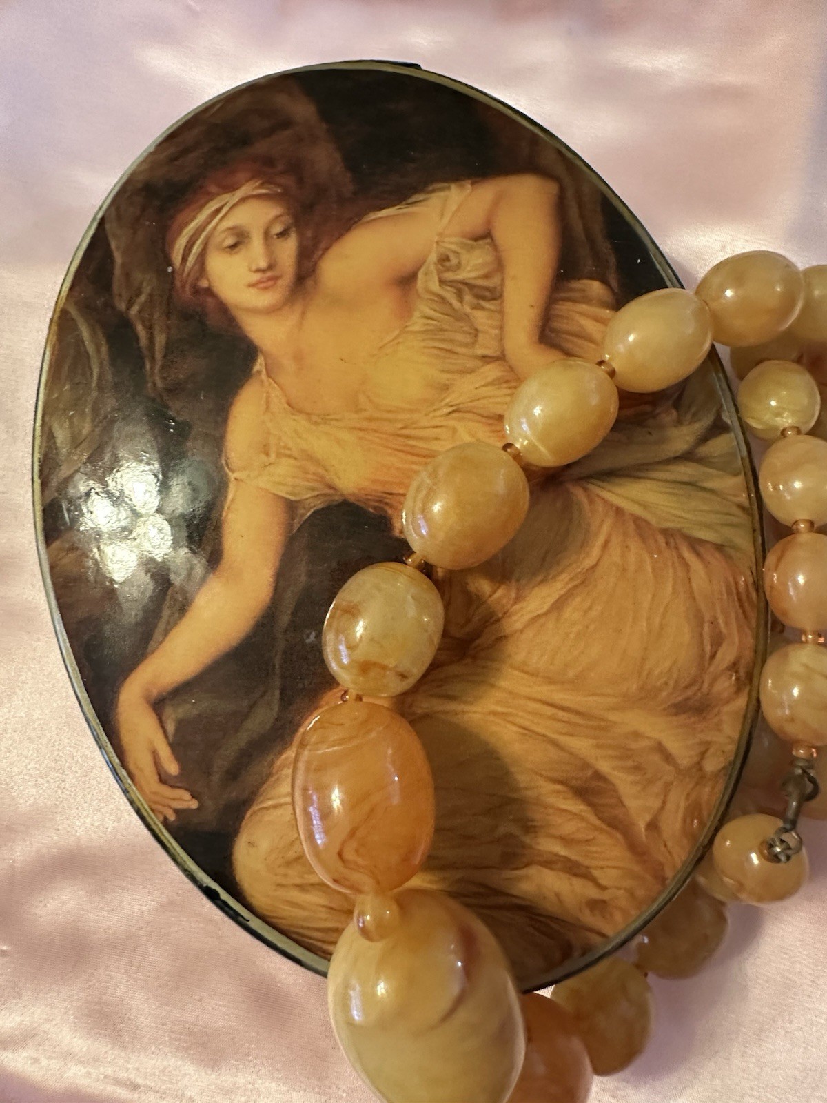 Antique Egg Yolk Translucent Lucite Beaded Necklace • 24” Graduated • 82g Estate