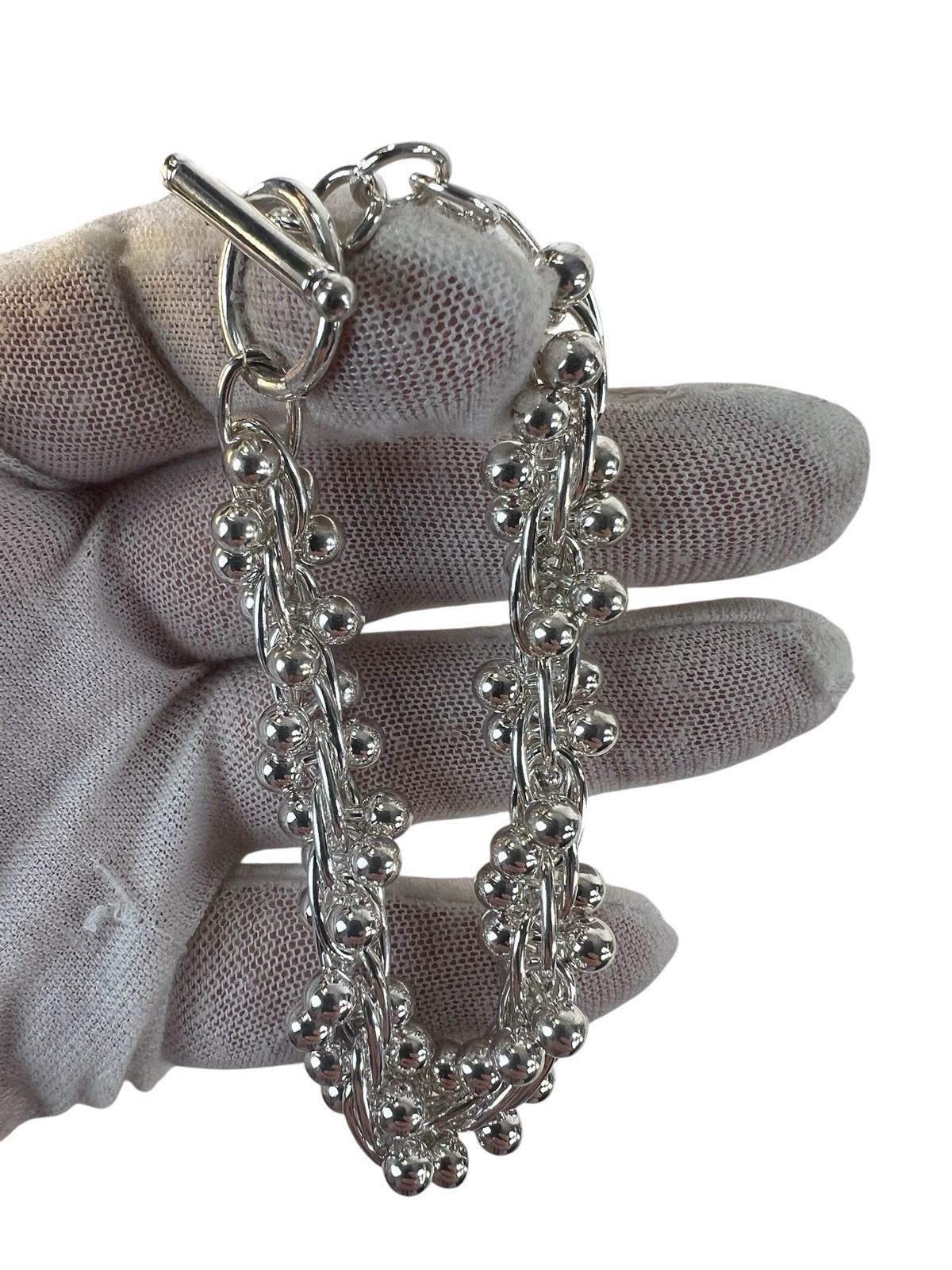 white copper silver tone DNA bracelet wears like sterling sz 7/8