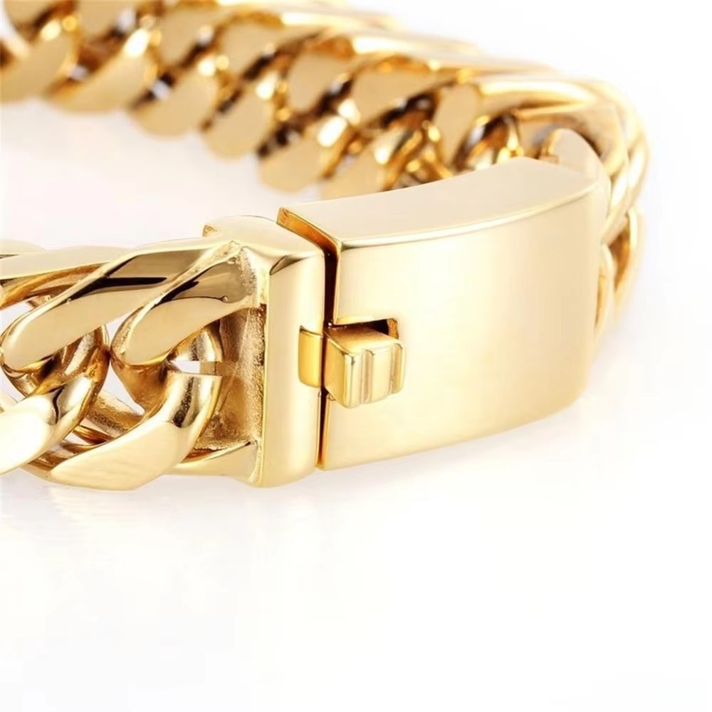 MENDEL Mens 12mm Stainless Steel Gold Plated Miami Cuban Link Bracelet Men