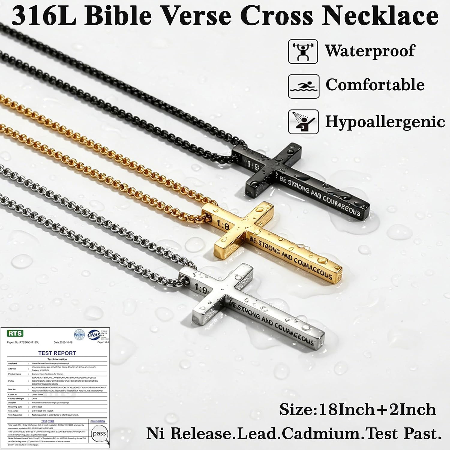 316L Stainless Steel Bible Verse Cross Necklace Religious Jewelry Gifts for Men
