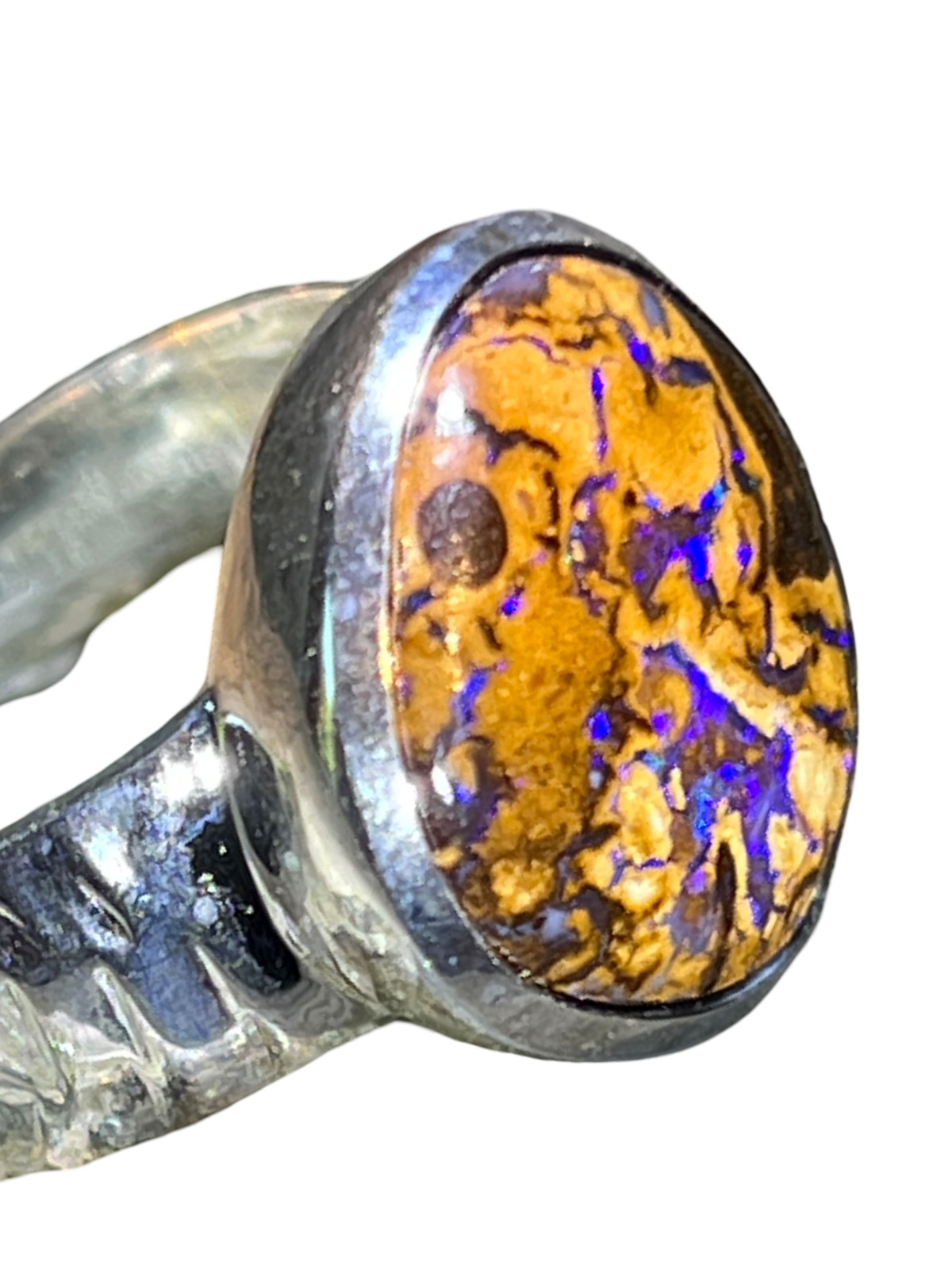 Boulder Opal Sunday Prize Crystal Track Opulent Azure Sterling Silver Ring Deuter