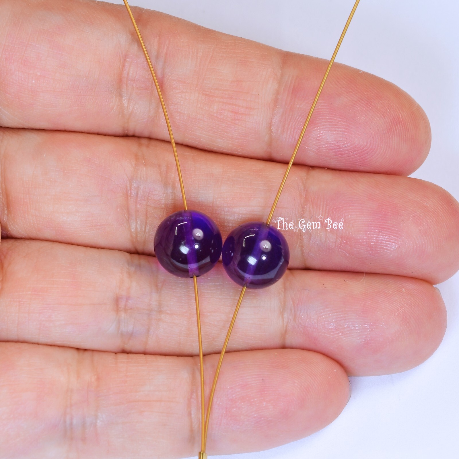 9mm Fine Gem African Purple Amethyst Smooth Sphere Round Rondelle Beads PAIR (2)