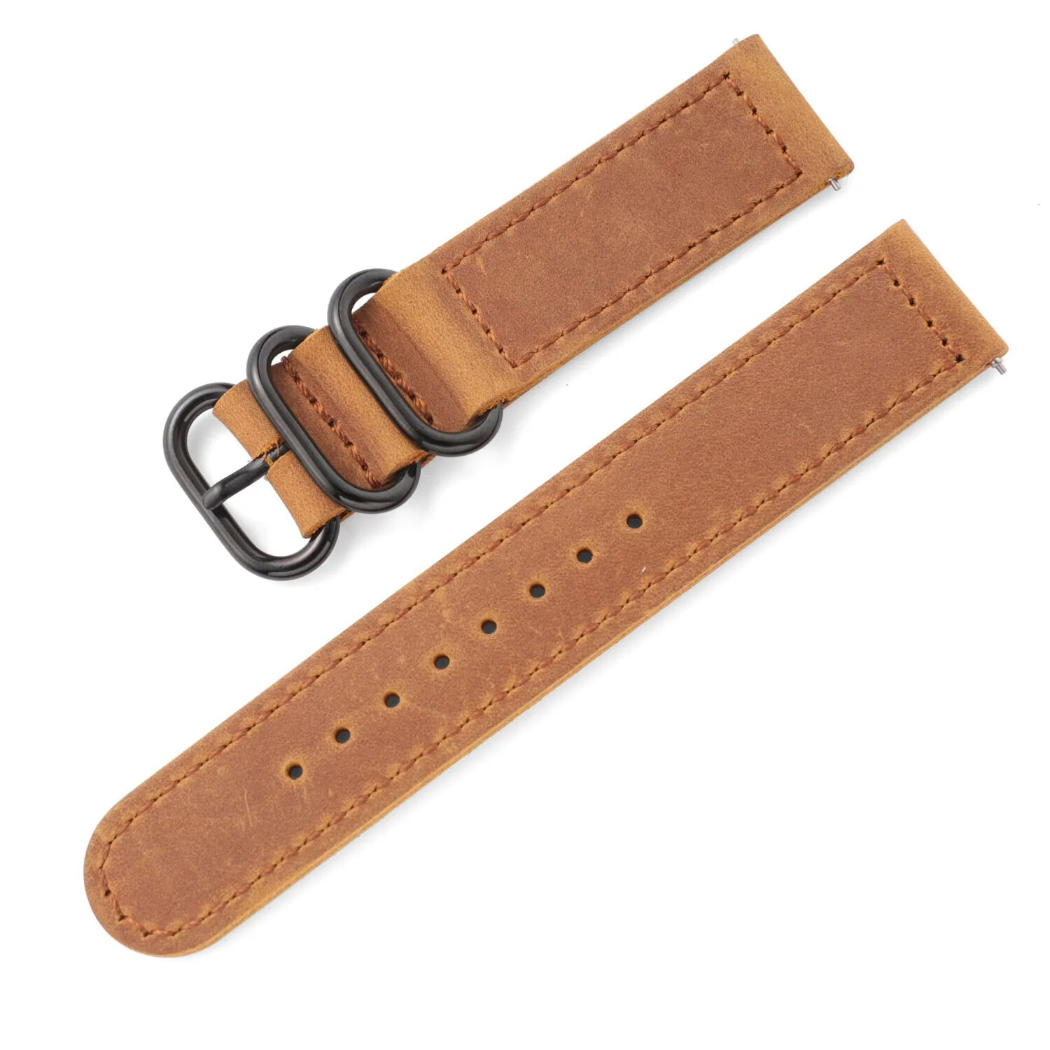 Vintage Genuine Leather Watch Band 18mm 20mm 22mm Black Loop Buckle Watch Strap