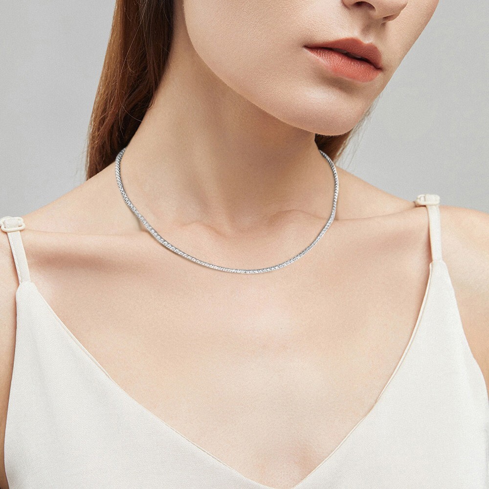 2mm D Color VVS1 Moissanite Women Tennis Chain Necklace S925 Silver Pass Tester