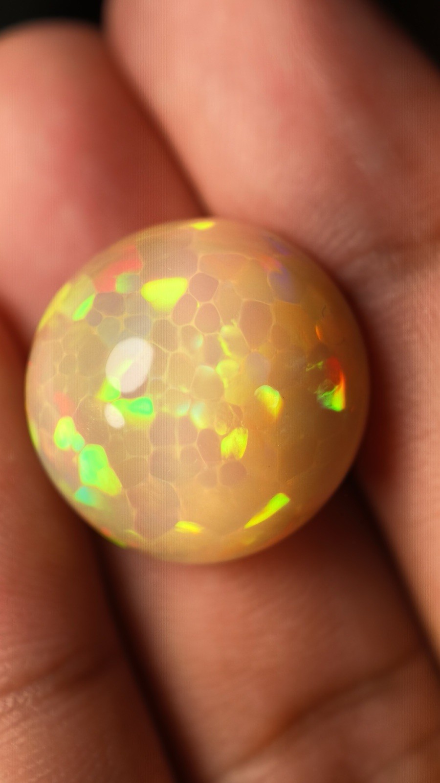 Natural Ethiopian Honeycomb Opal 21.80 Ct Round Cabochon Certified 19.35mm
