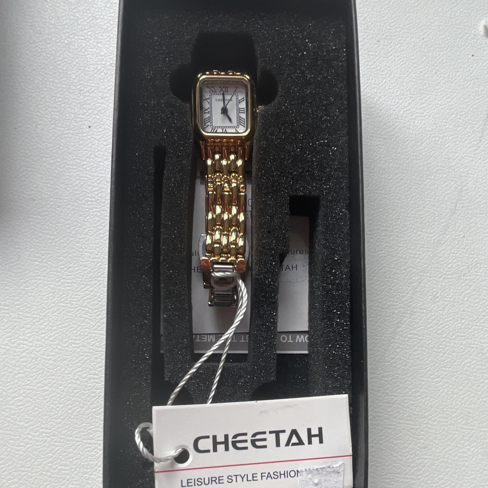 CHEETAH Women’s Quartz Gold Tone Rectangle Watch Roman Numerals White Dial Boxed