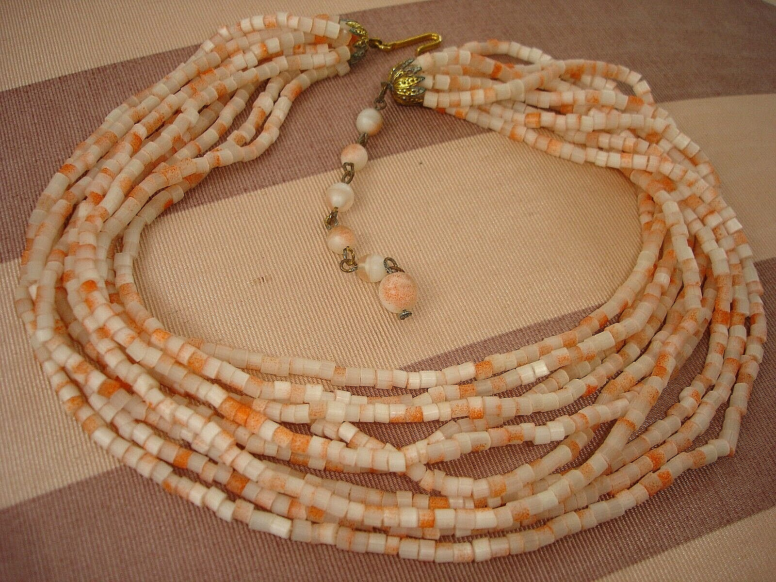 Vintage LOT 4 Multi-Strand GLASS BEAD Necklaces-Gold, Neutral Tan, Orange, Brown