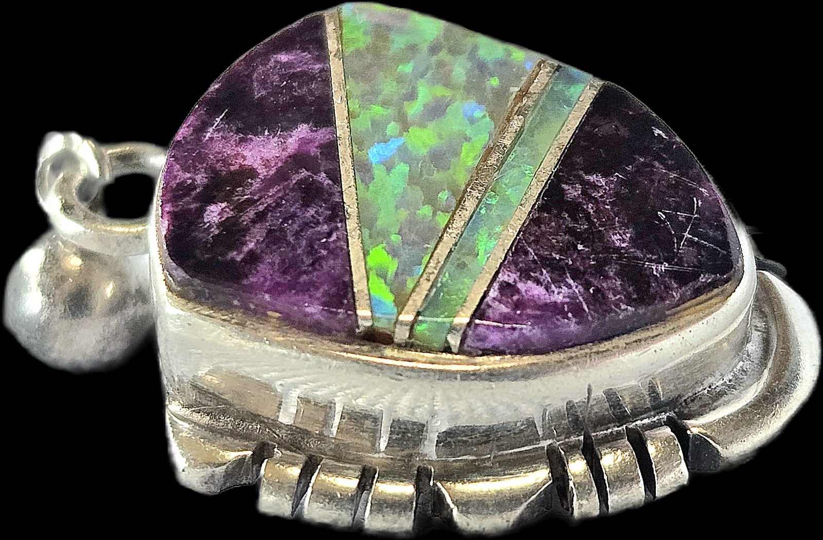 Authentic South Western Native American .925 Sugilite & Fire Opal Inlay Earrings