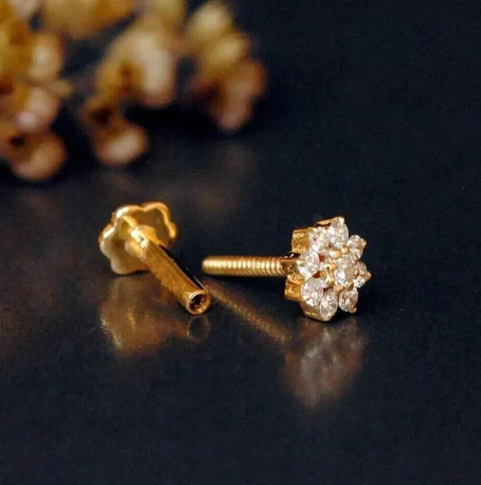0.20 Ct Round Cut Lab Created Diamond Floral Nose Pin 14k Rose Gold Plated