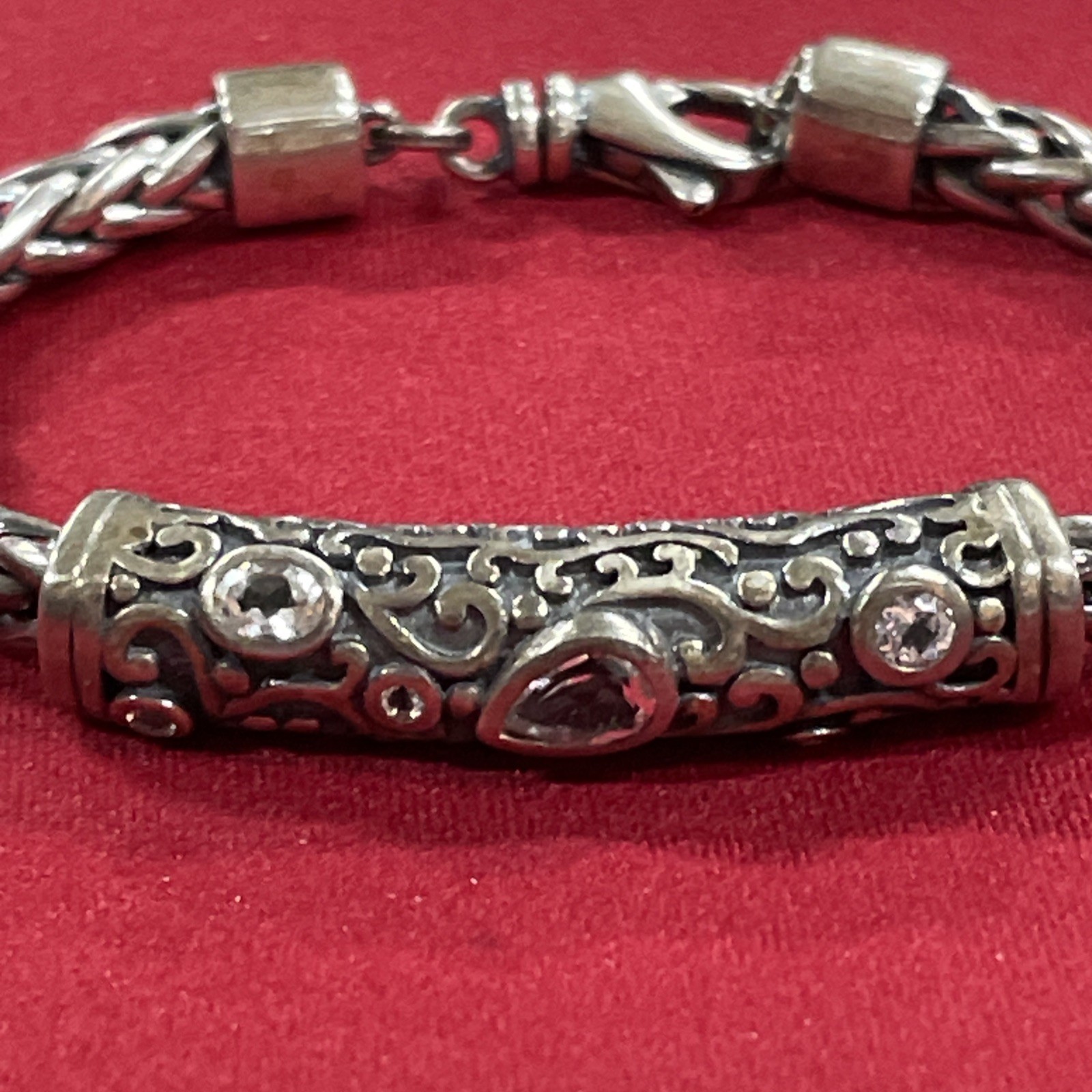 Sterling Silver 925 Israel PZ Paz Creations Carved Bar Chain 6.75 Bracelet