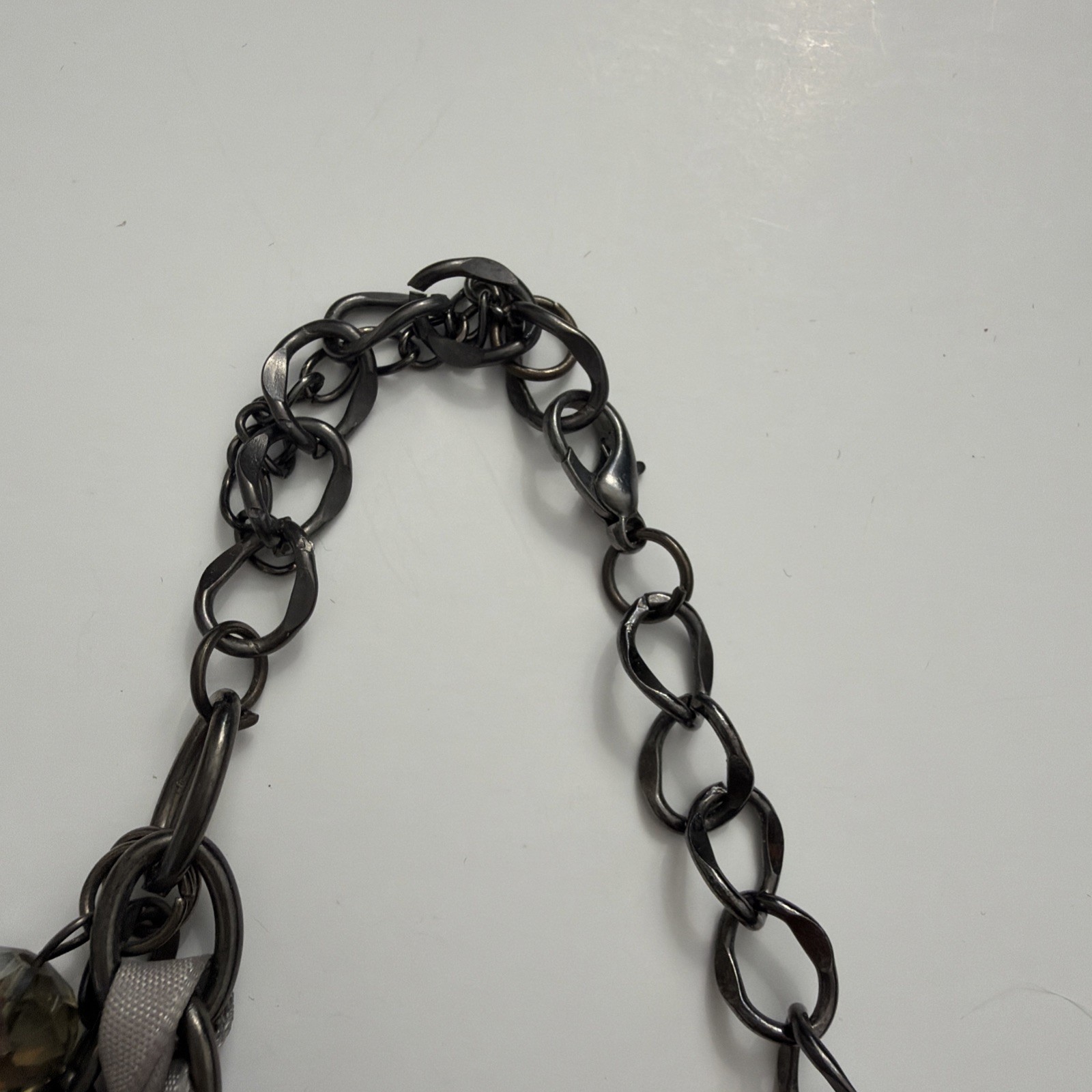 Vintage Cookie Lee Multi Strand Statement Necklace Agate Crystal Gunmetal Gray