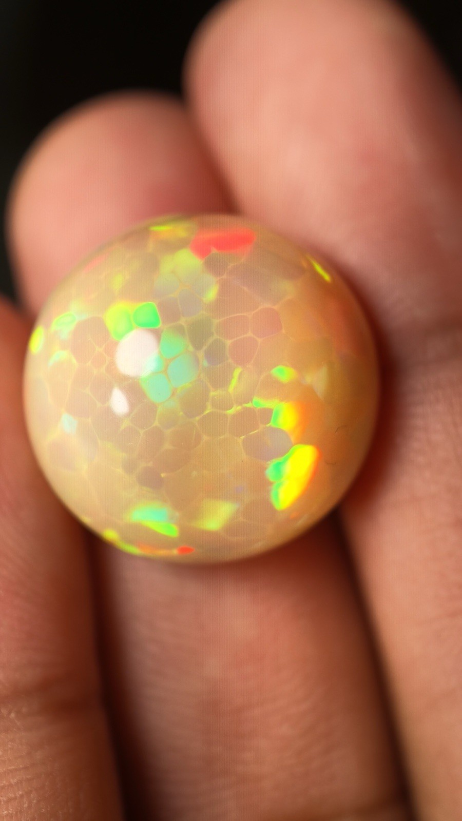 Natural Ethiopian Honeycomb Opal 21.80 Ct Round Cabochon Certified 19.35mm