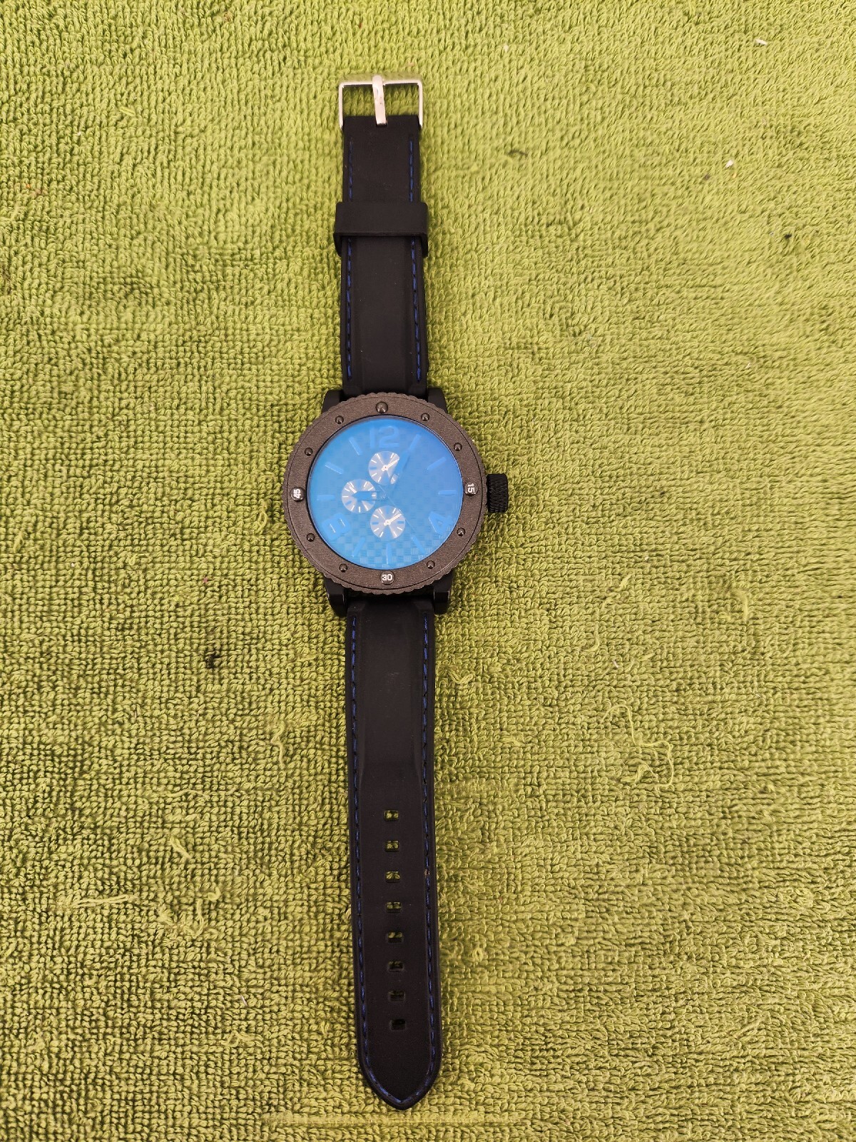 ACCUTIME WATCH CORP PC21J-JAPAN MOVT Carbon BLUE DESIGNER RUBBER BAND