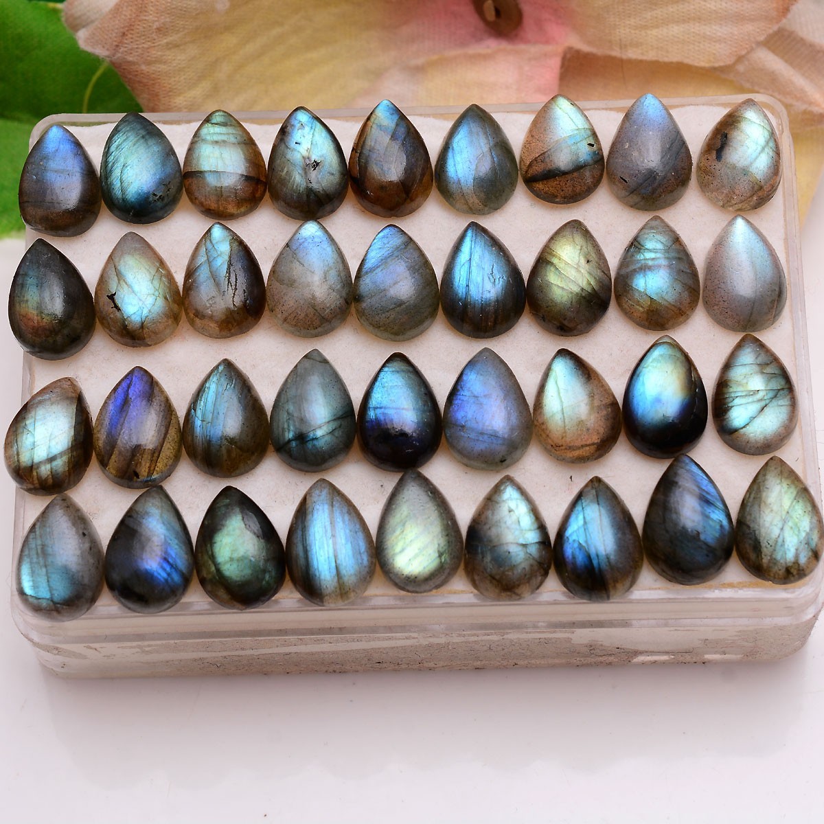 37 Pcs Natural Labradorite Blue Fire 13mmx9mm Untreated Flashy Loose Gemstones