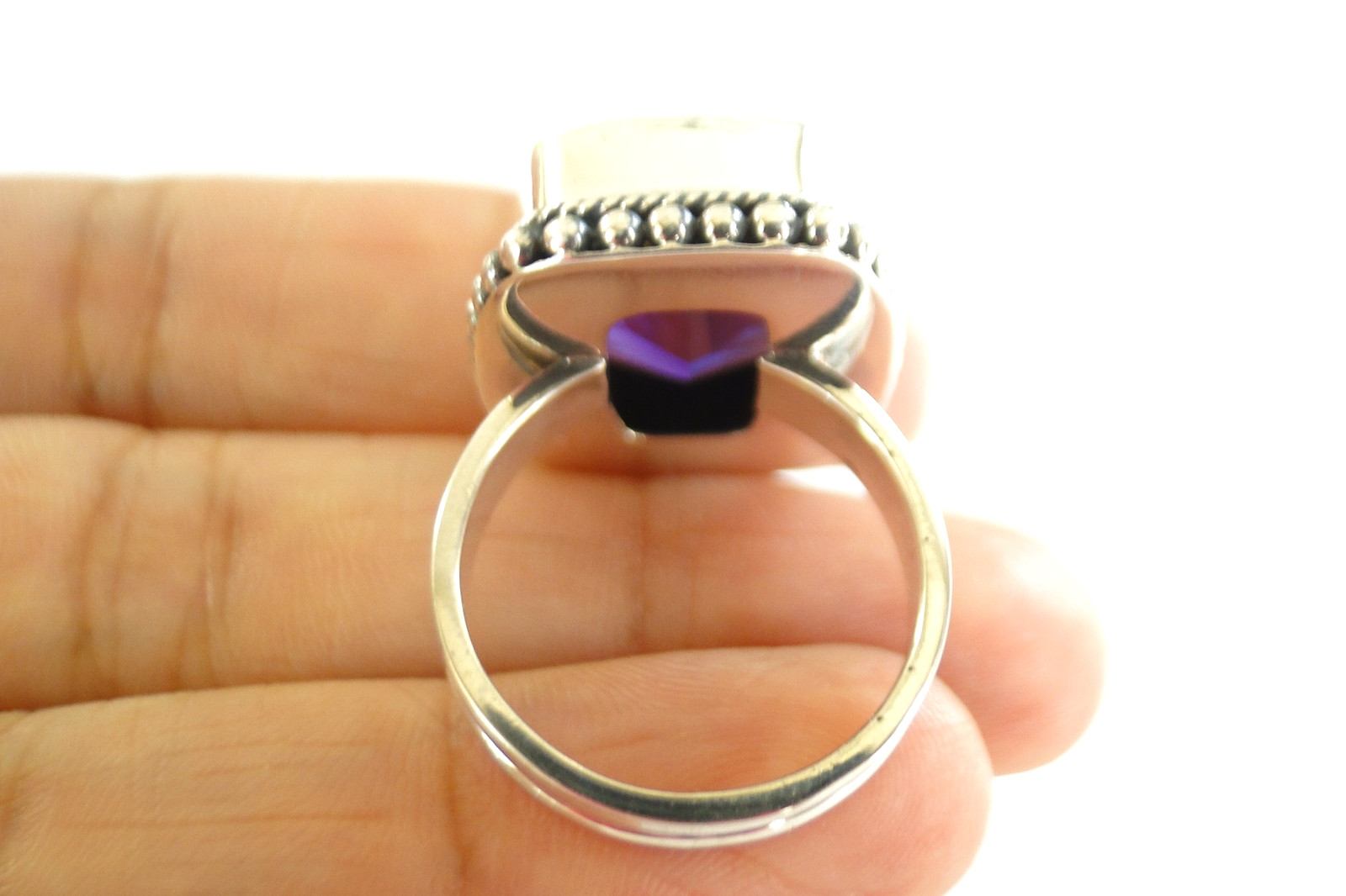 Amethyst 925 Sterling Silver Cushion Statement Ring Boho