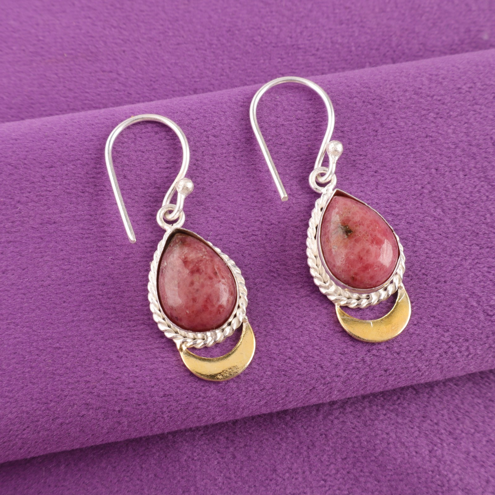 Black Rhodonite Drop Earrings 925 Sterling Silver Unique Jewelry For Wife 1.5”