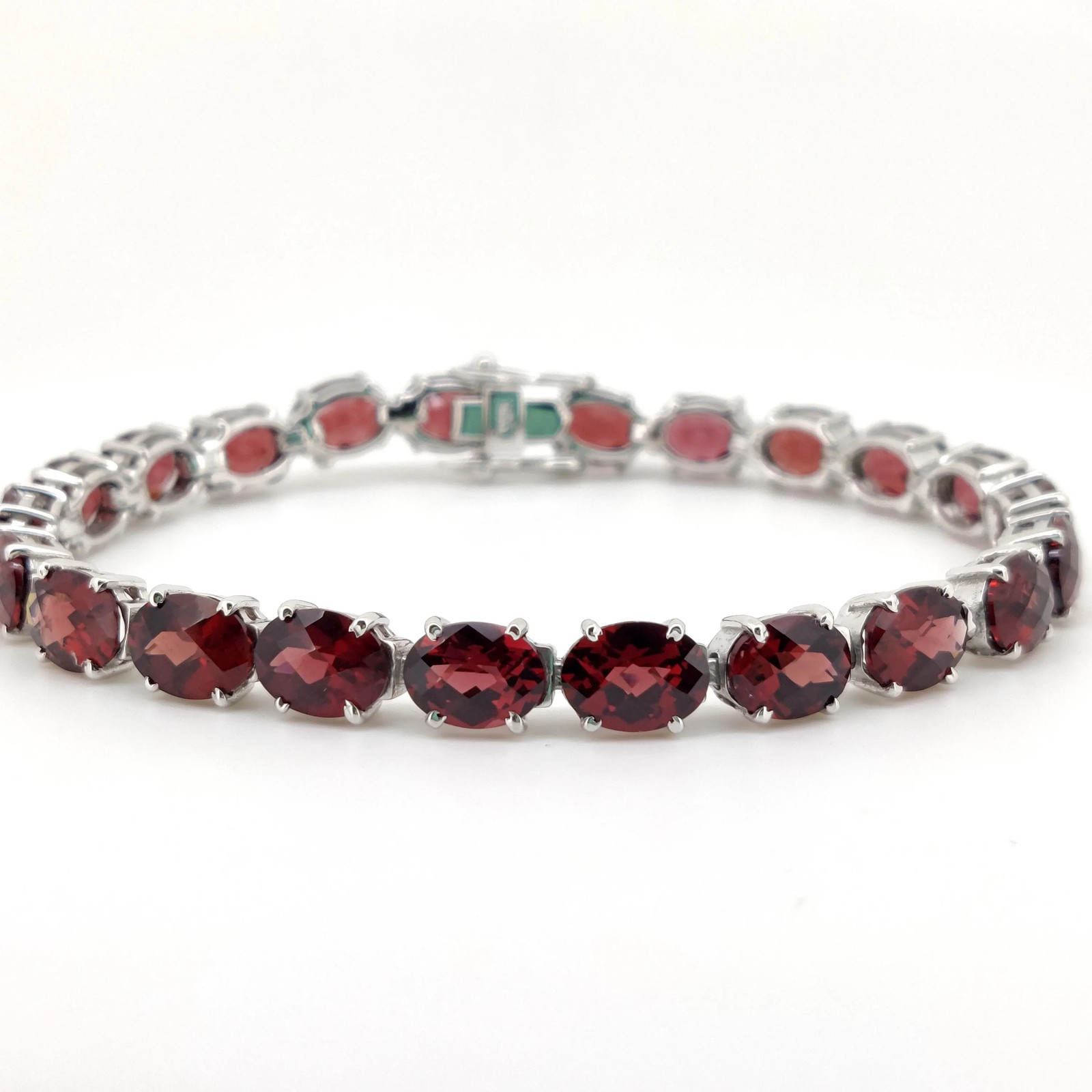 Garnet Tennis Bracelet Sterling Silver January Birthstone Oval Gemstone Jewelry