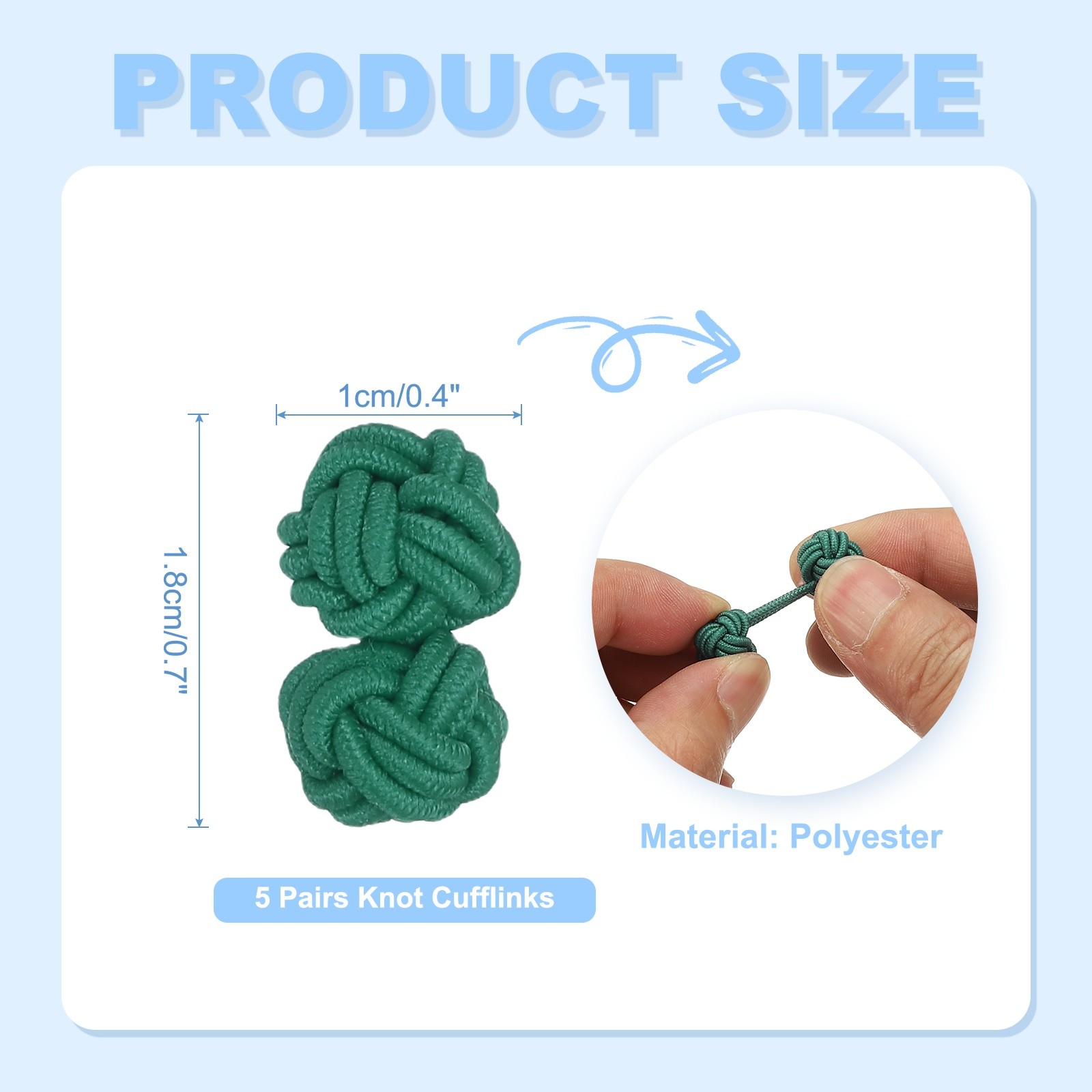 5 Pairs Silk Knot Cufflinks, Elastic Fabric Shirt Cufflinks, Deep Green