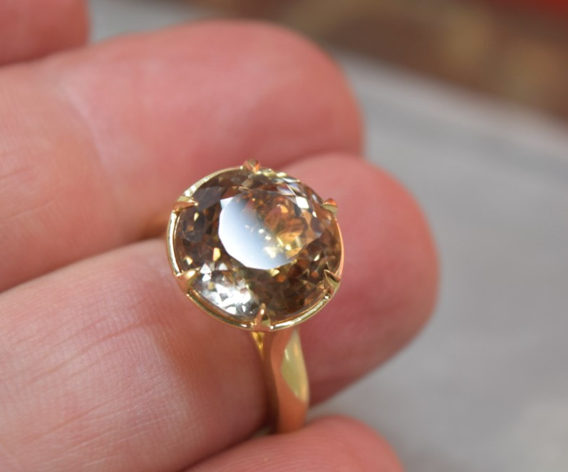 18K Yellow Gold Rare 10.0 Ct Round Natural Imperial Topaz Solitaire Ring sz 6