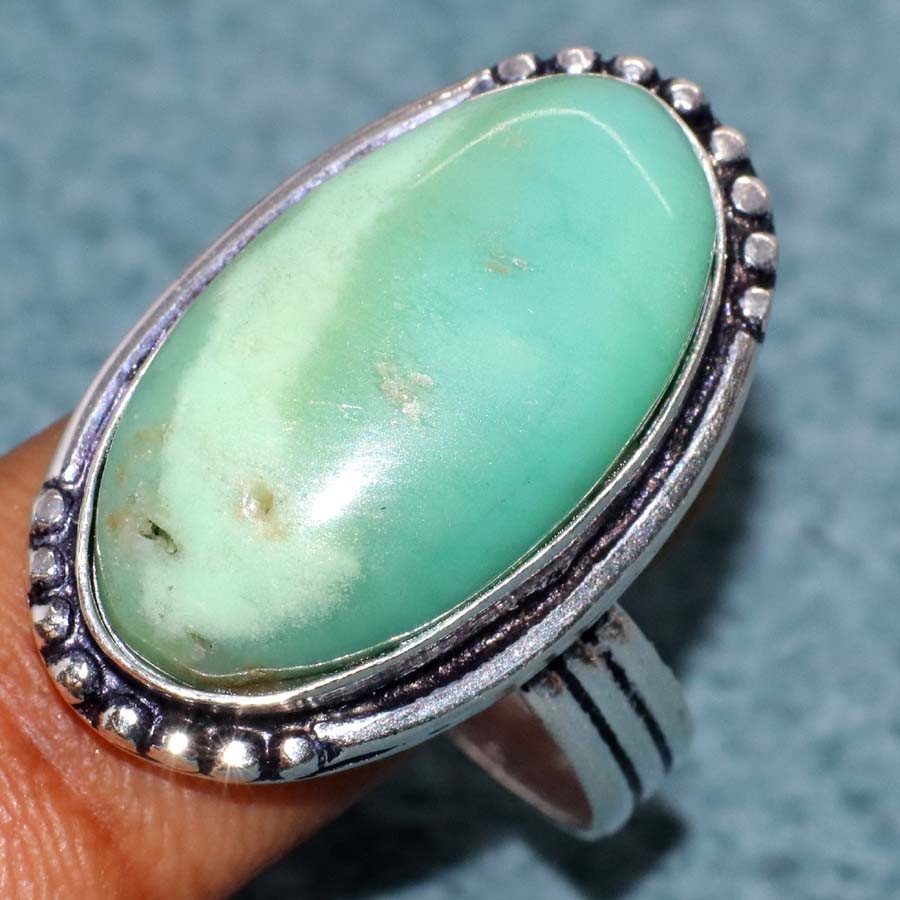 925 Silver Plated Chrysoprase Ring US 9 Boho Chic Style Limited Stock Deal MJ