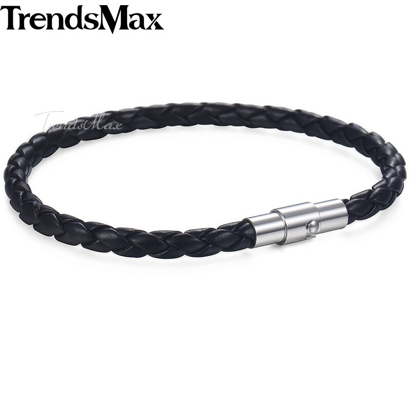4/6/8mm Brown Black Braided Cord Rope Man-made Leather Bracelet Magnetic Clasp