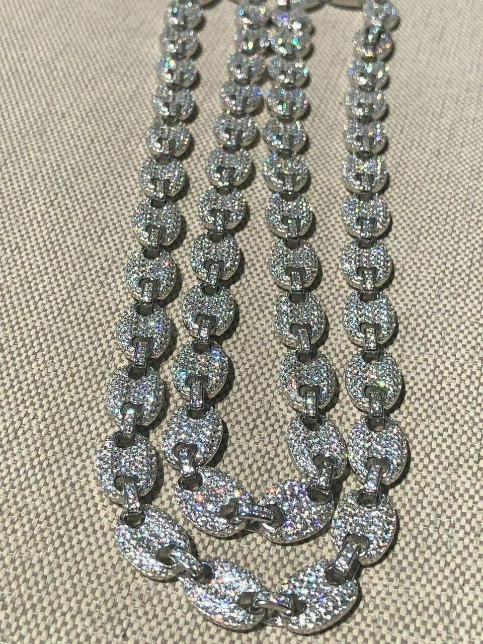 Puff Gucci Link Chain Out ICED Moissanite Pass Diamond Test 925 Silver 8mm Thick