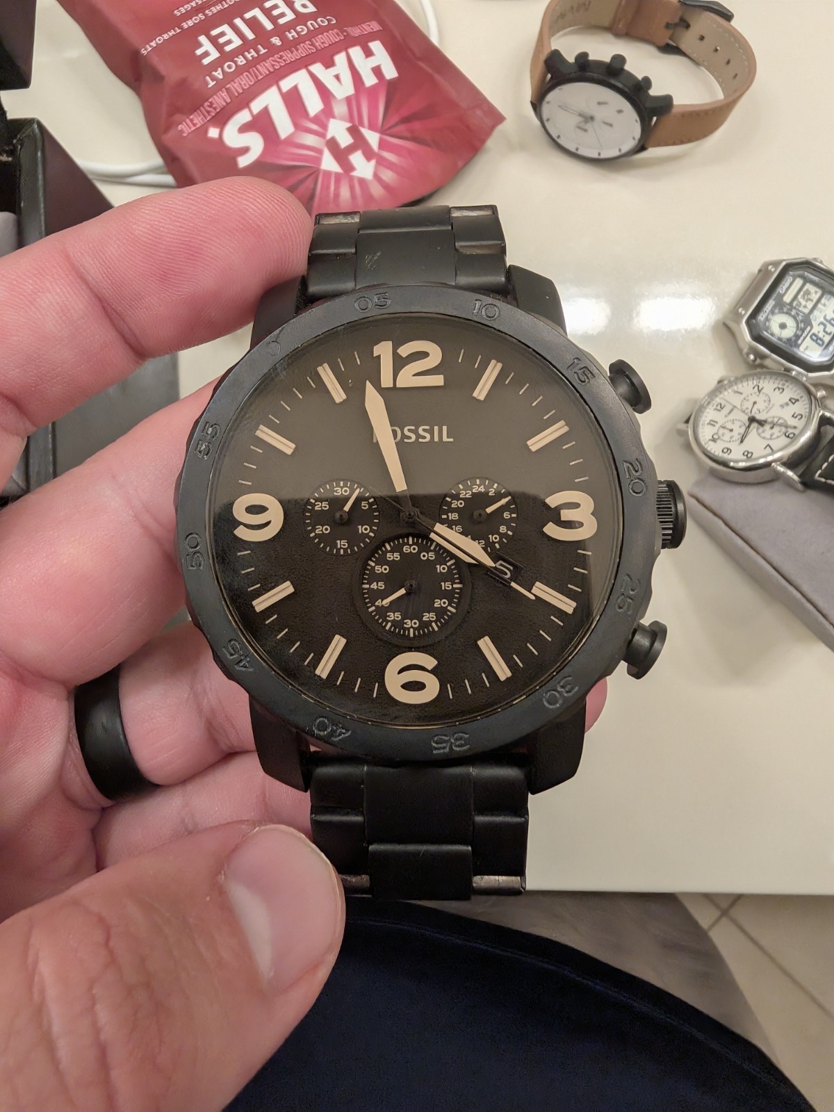 Fossil Nate Chronograph Black-Tone Dial Stainless Steel Quartz Mens Watch JR1356