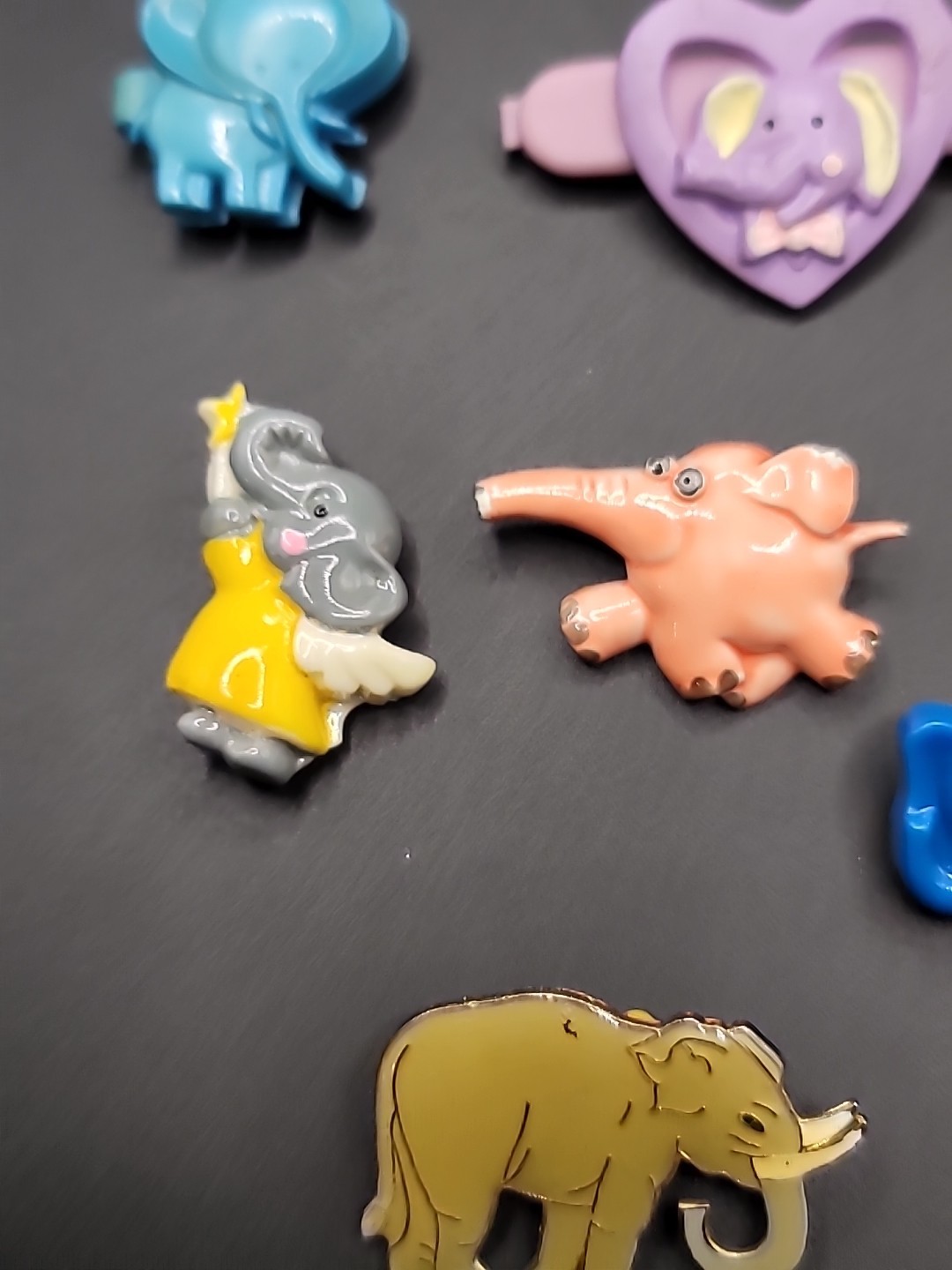 Vintage Elephant Jewelry 16 pc Lot Pins Brooches Charms Plastic Metal Mixed