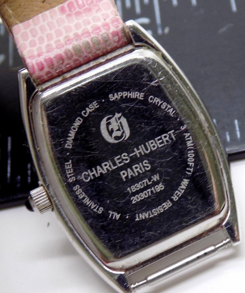 Charles Hubert Paris 1ct Diamond Pink Leather Watch – Band TLC Needs Battery