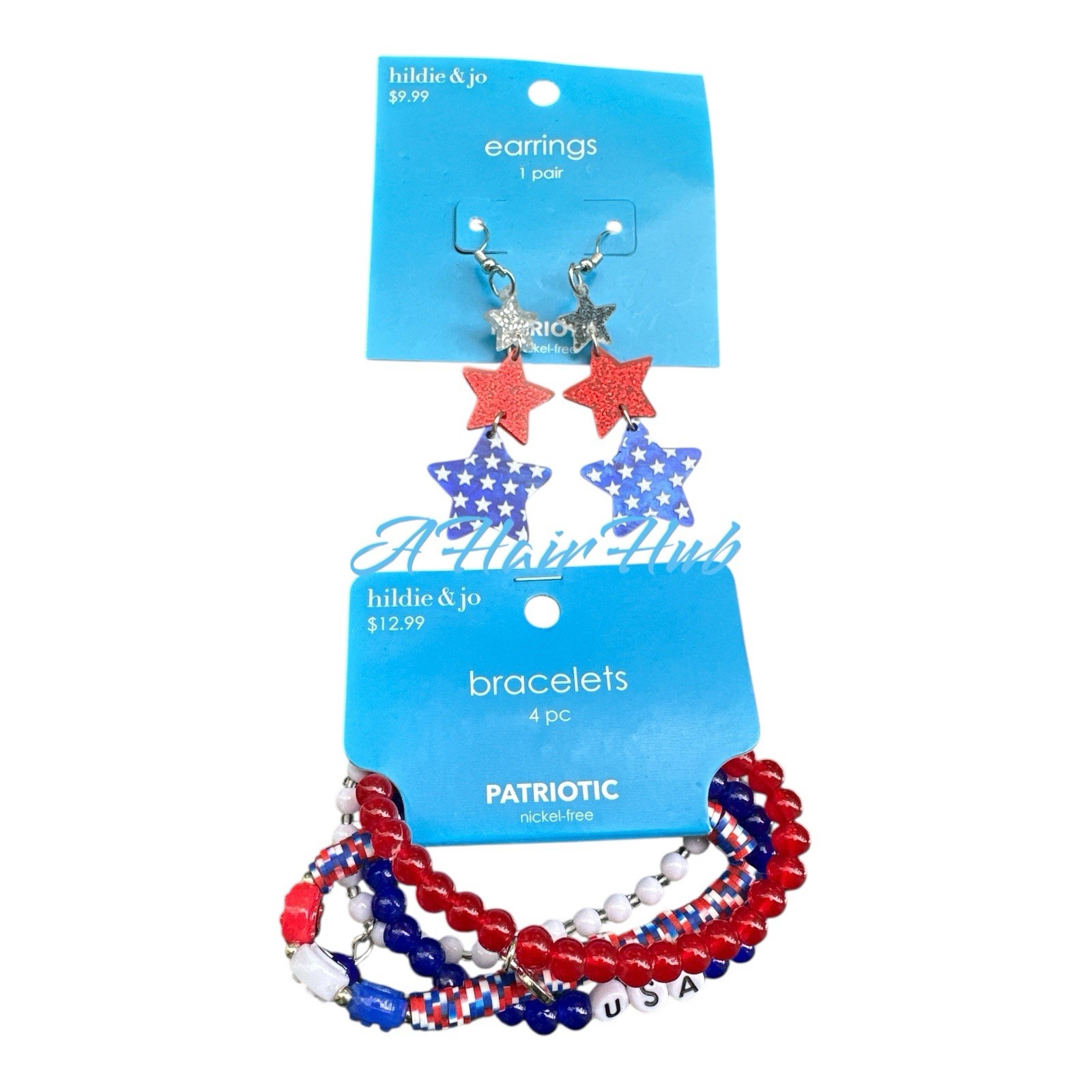 Hildie & Jo Patriotic Bracelet & Star Hanging Earrings Set NWT