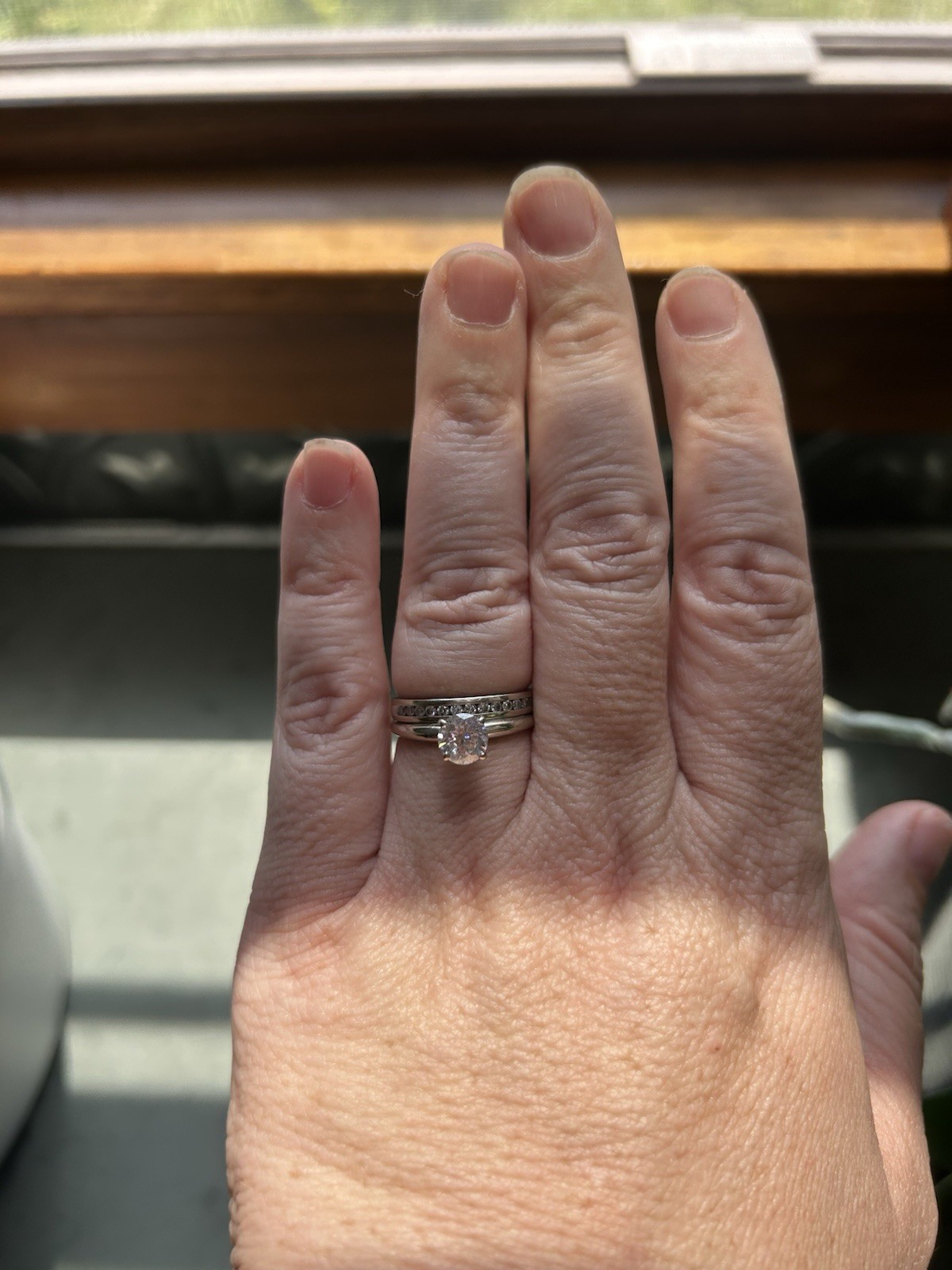 Engagement Wedding Ring Set – 1 Carat Solitaire Ring With Diamond Wedding Band