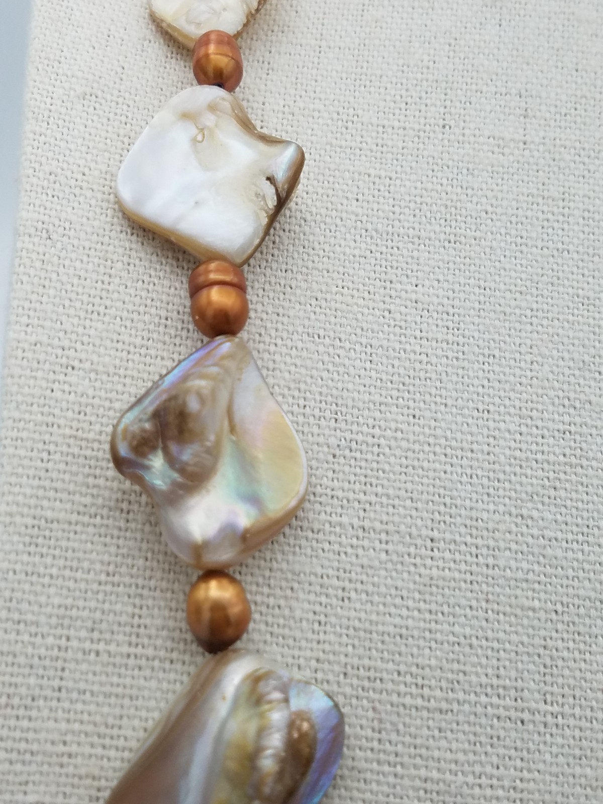 Vintage Golden Mother of Pearl Baroque Golden Pearls Long Necklace 37 in