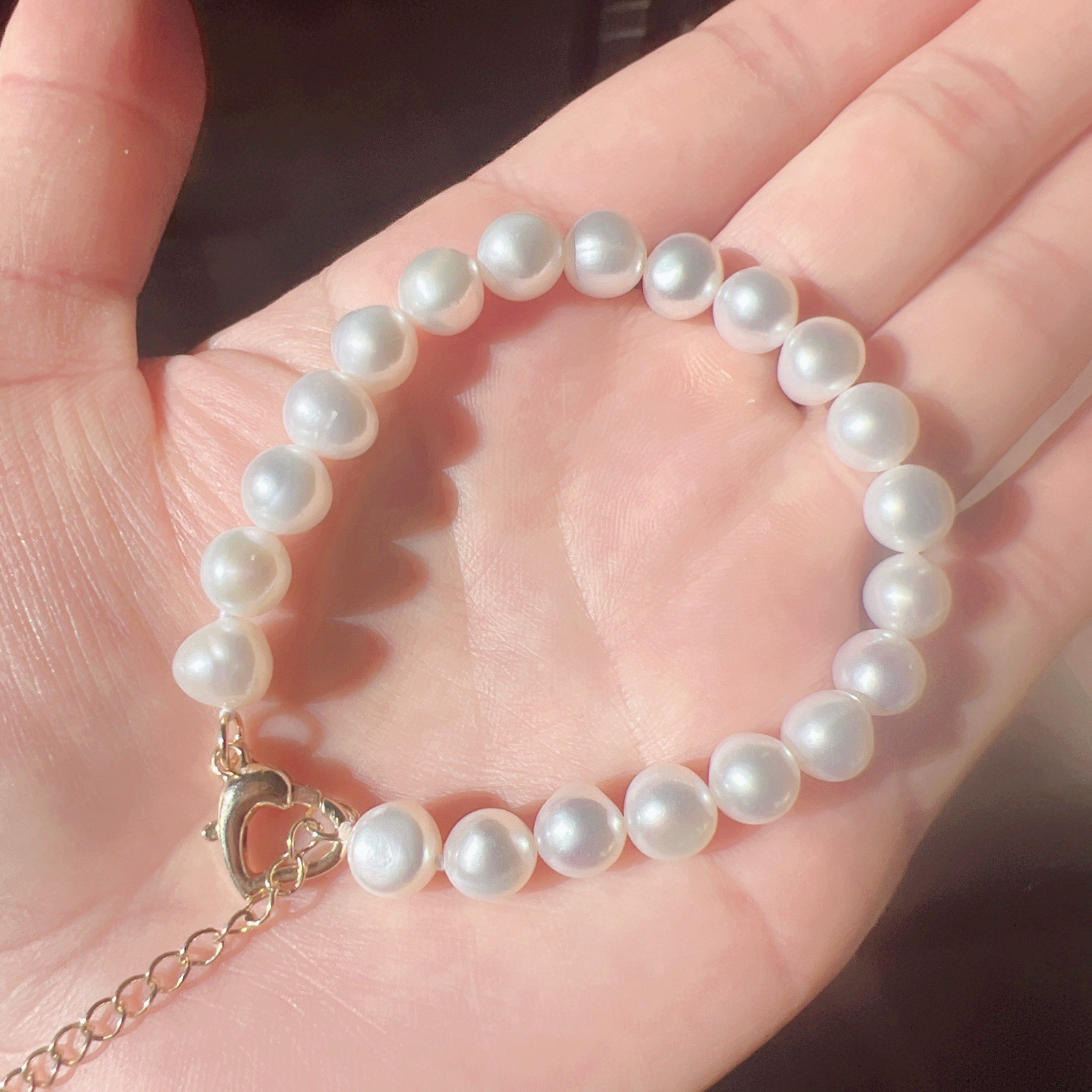 Lovely Natural Genuine White Pearl Beaded Bracelet,7mm Bead,17cm+5cm Additional