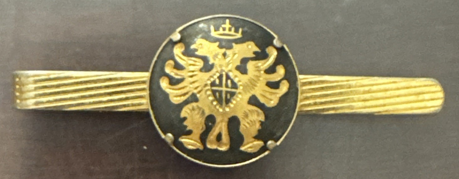 Vintage Tie Clip 2.5″ Gold Double-Headed Eagle with Crown and Crest Damascene