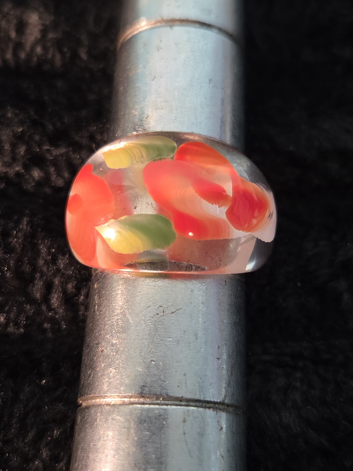 5 Plastic Resin Rings Multicolor Flower Ring Clear Band Handmade Painted Size 9