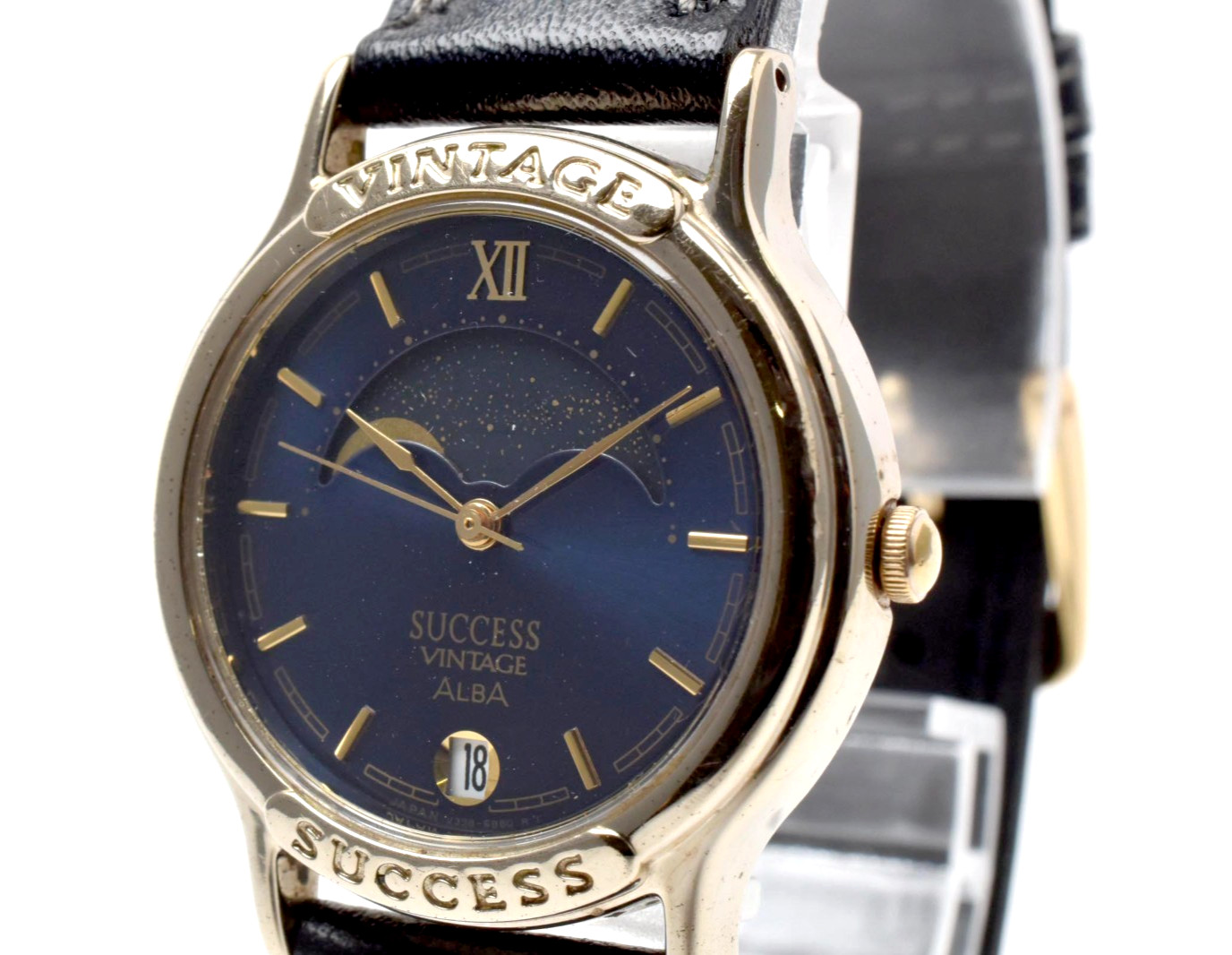 [NEAR MINT] Seiko Alba V338-6B60 Blue Moon Phase Date 30mm Qz Men’s Watch Japan