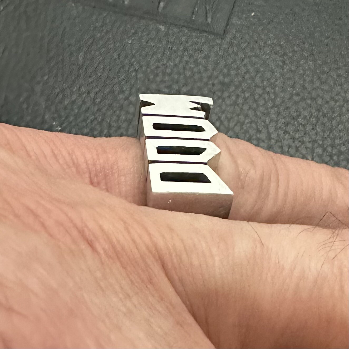 MJG STERLING SILVER DOOM RING. 23 GRAMS. BIKER. GUITAR PLAYER