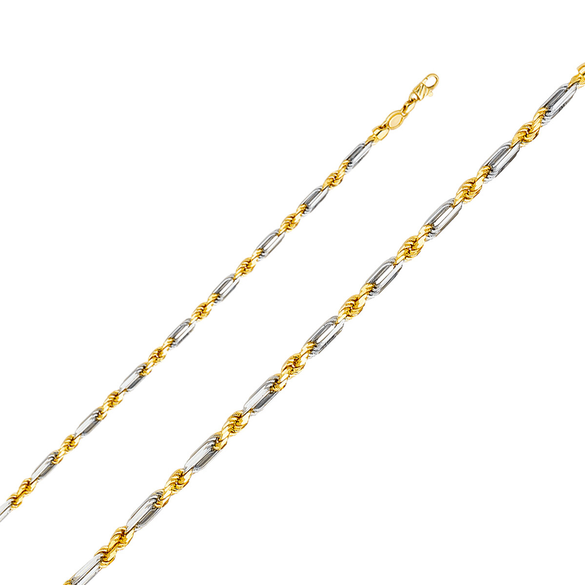 14K Two Tone 4mm Figarope Chain Necklace for Men and Women